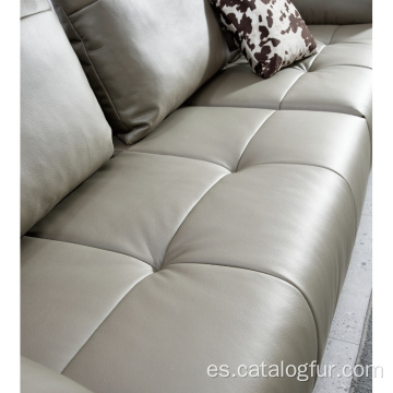 Shunde, diseños modernos de lujo, marco de madera, juegos de muebles para sala de estar, juego de sofá de cuero italiano de acero inoxidable